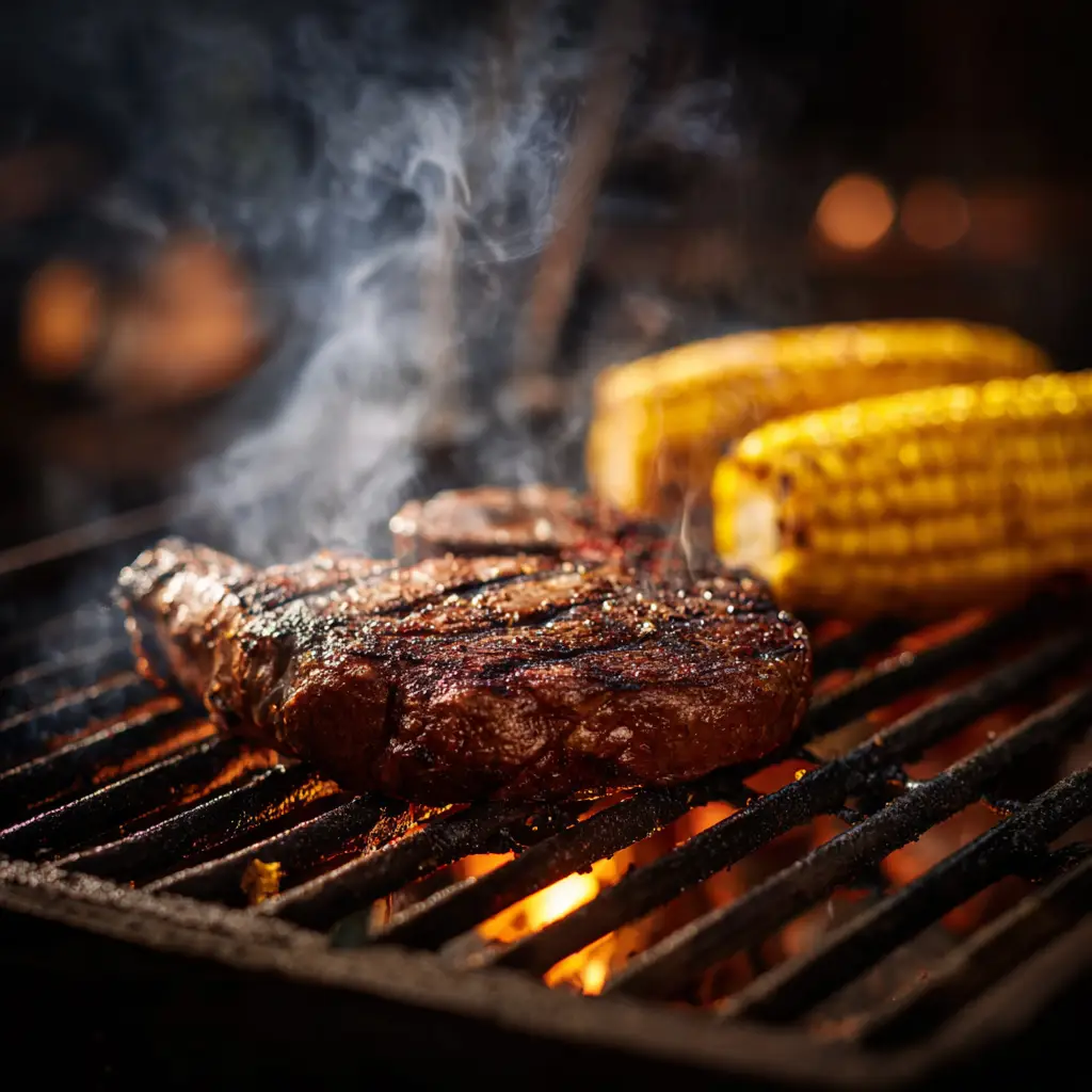 esspg a mouthwatering steak sizzling on a grill with smoke risi